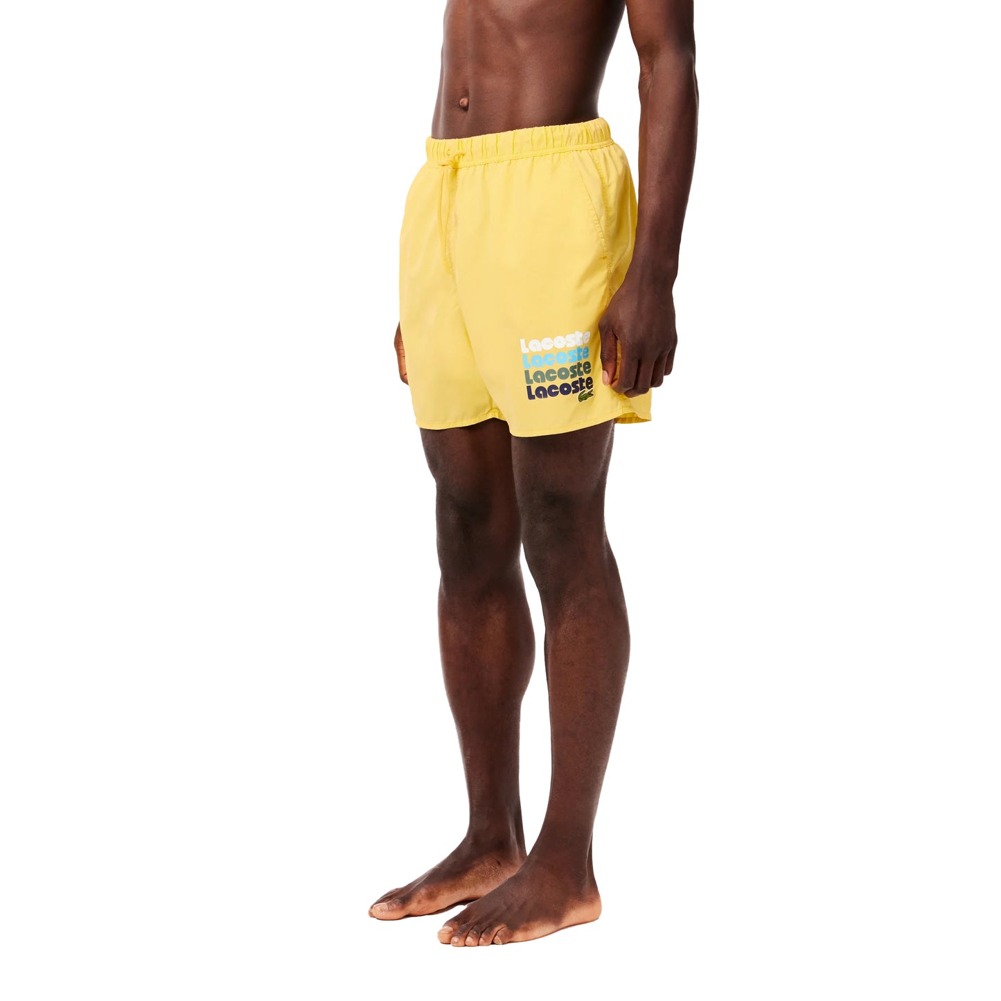 Yellow - Side - Lacoste Mens Washed Mid Length Swimming Trunks