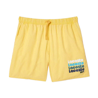 Yellow - Front - Lacoste Mens Washed Mid Length Swimming Trunks