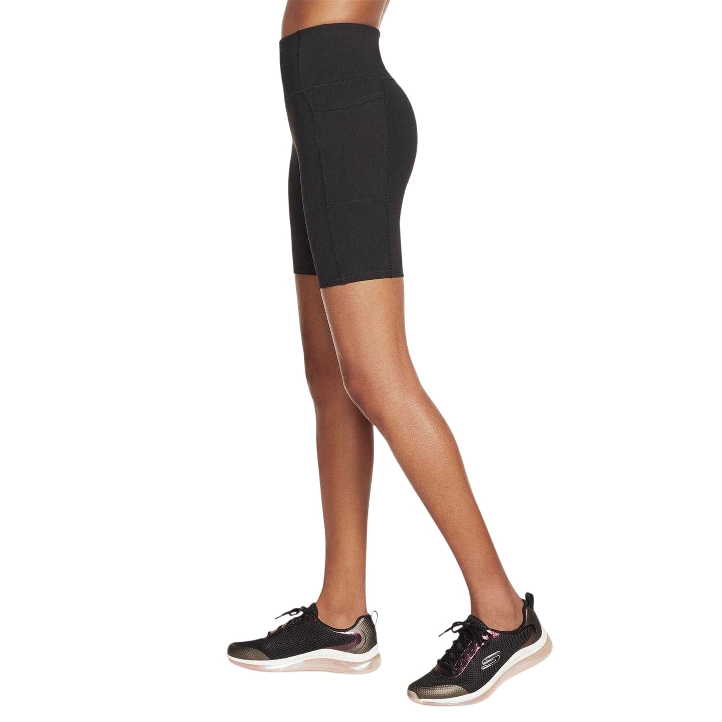 Black - Side - Skechers Womens-Ladies Go Walk High Waist Gym Legging Shorts