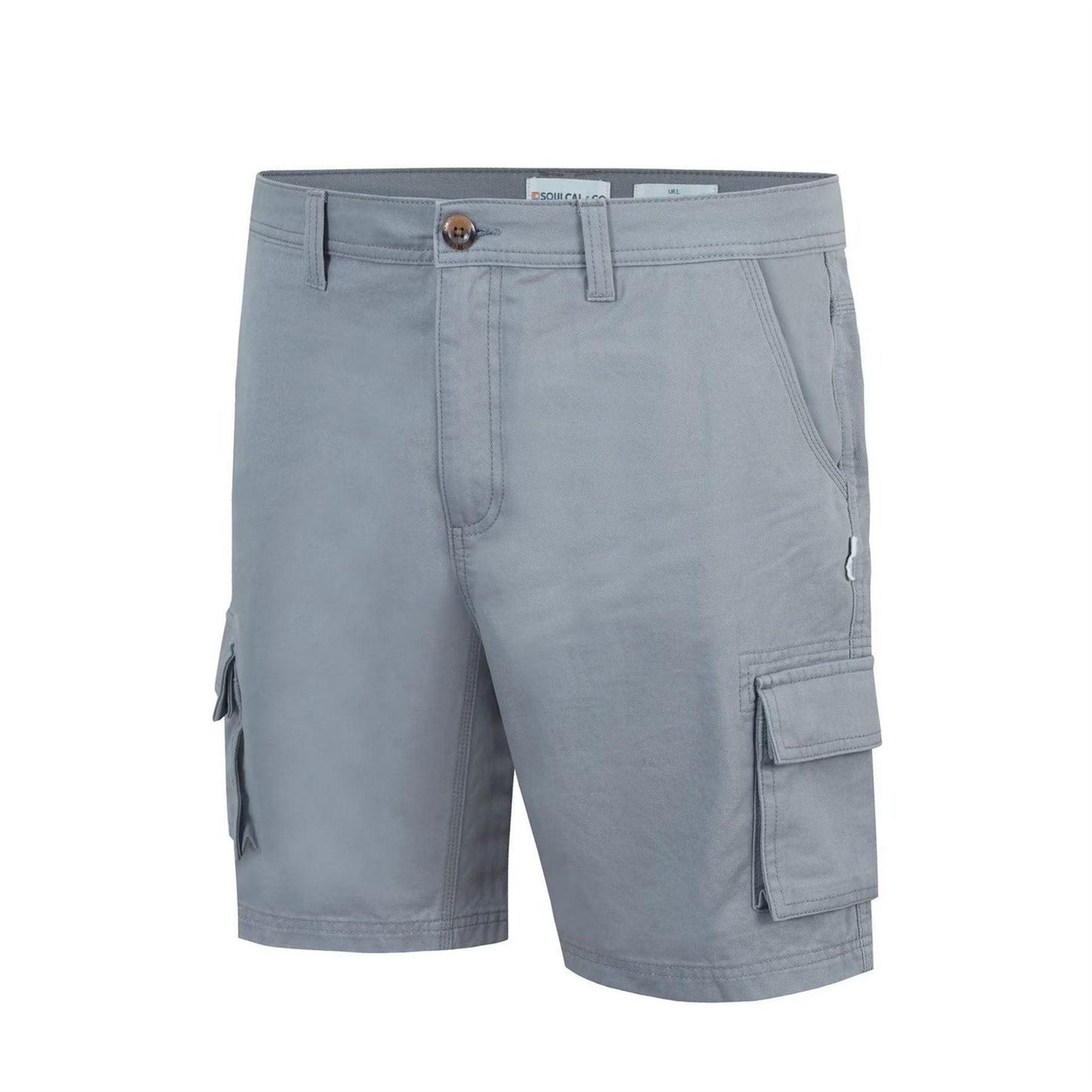 Light Grey - Side - SoulCal Mens Plain Cargo Shorts