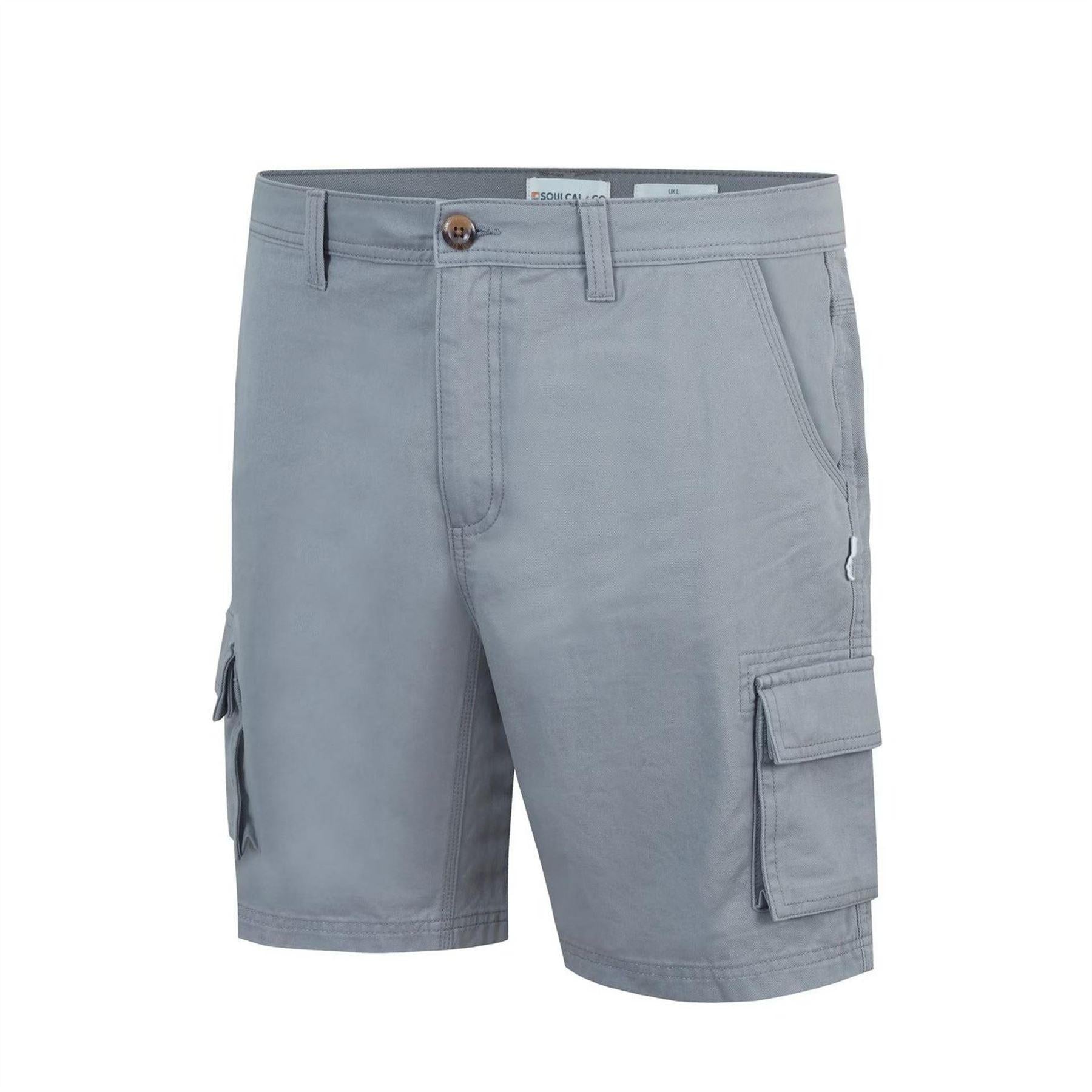 Light Grey - Side - SoulCal Mens Plain Cargo Shorts