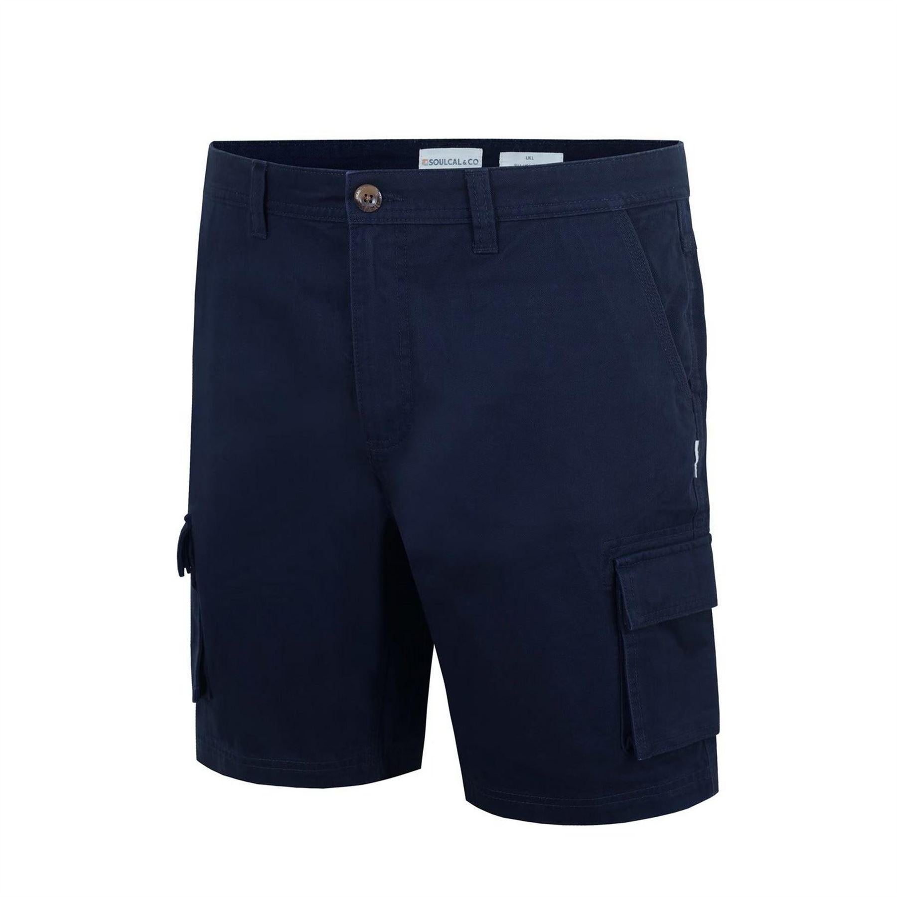 Navy - Side - SoulCal Mens Plain Cargo Shorts