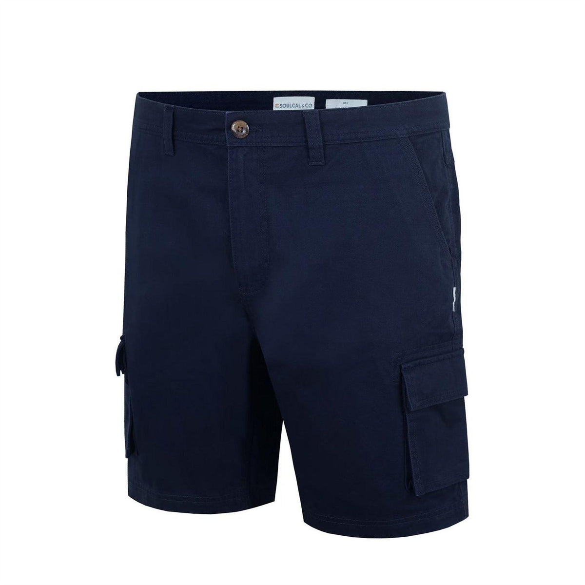Navy - Side - SoulCal Mens Plain Cargo Shorts