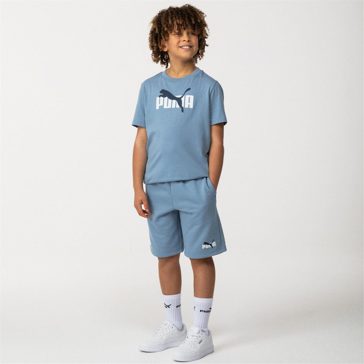 Zen Blue - Lifestyle - Puma Boys Fleece Logo Regular Shorts