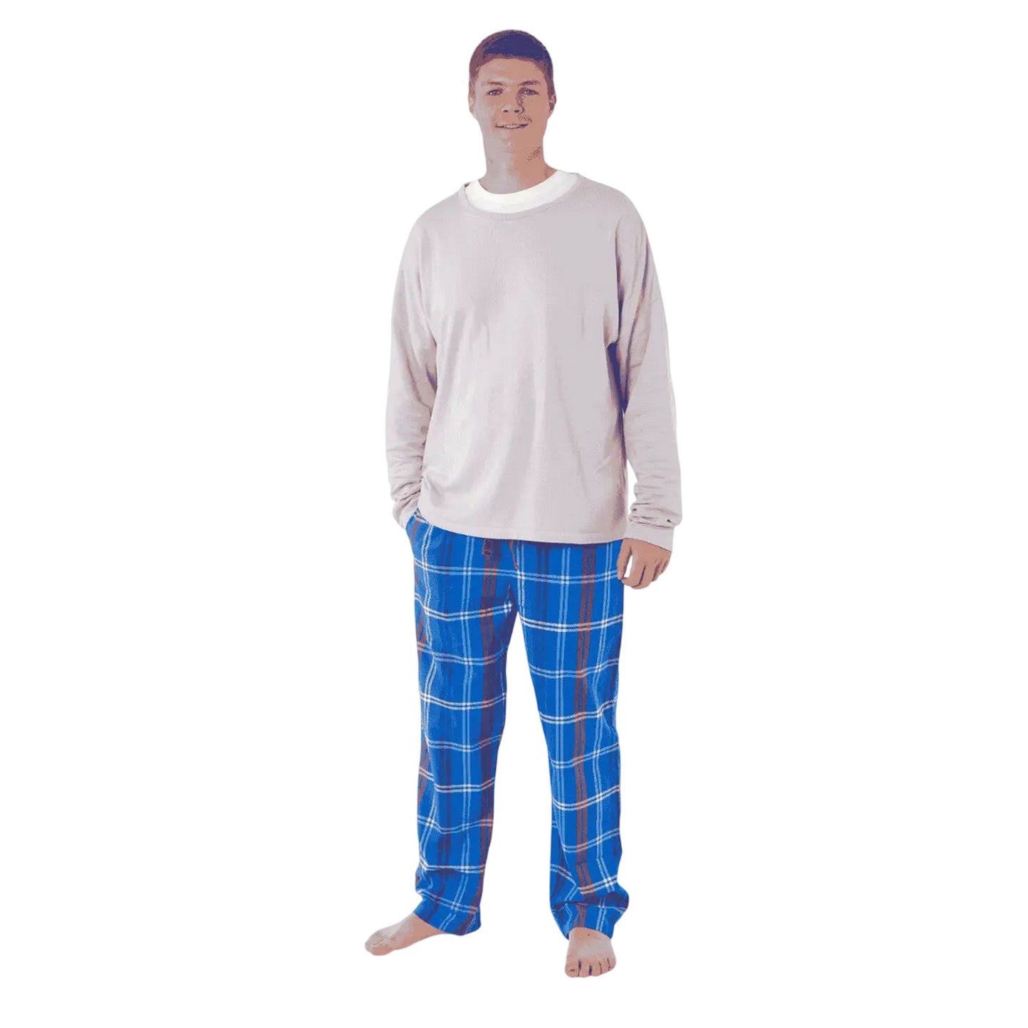 Blue - Lifestyle - Loungers Mens Organic Cotton Checked Lounge Pants