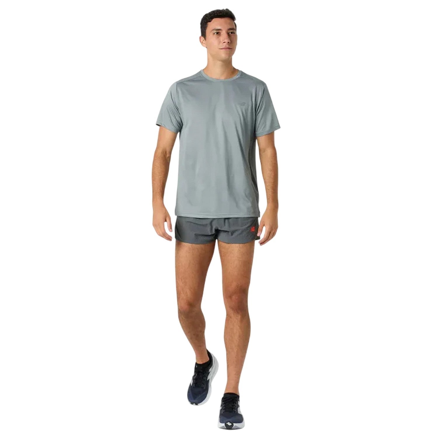 Grey-Red - Lifestyle - New Balance Mens Race Day Curved Hem Running Shorts