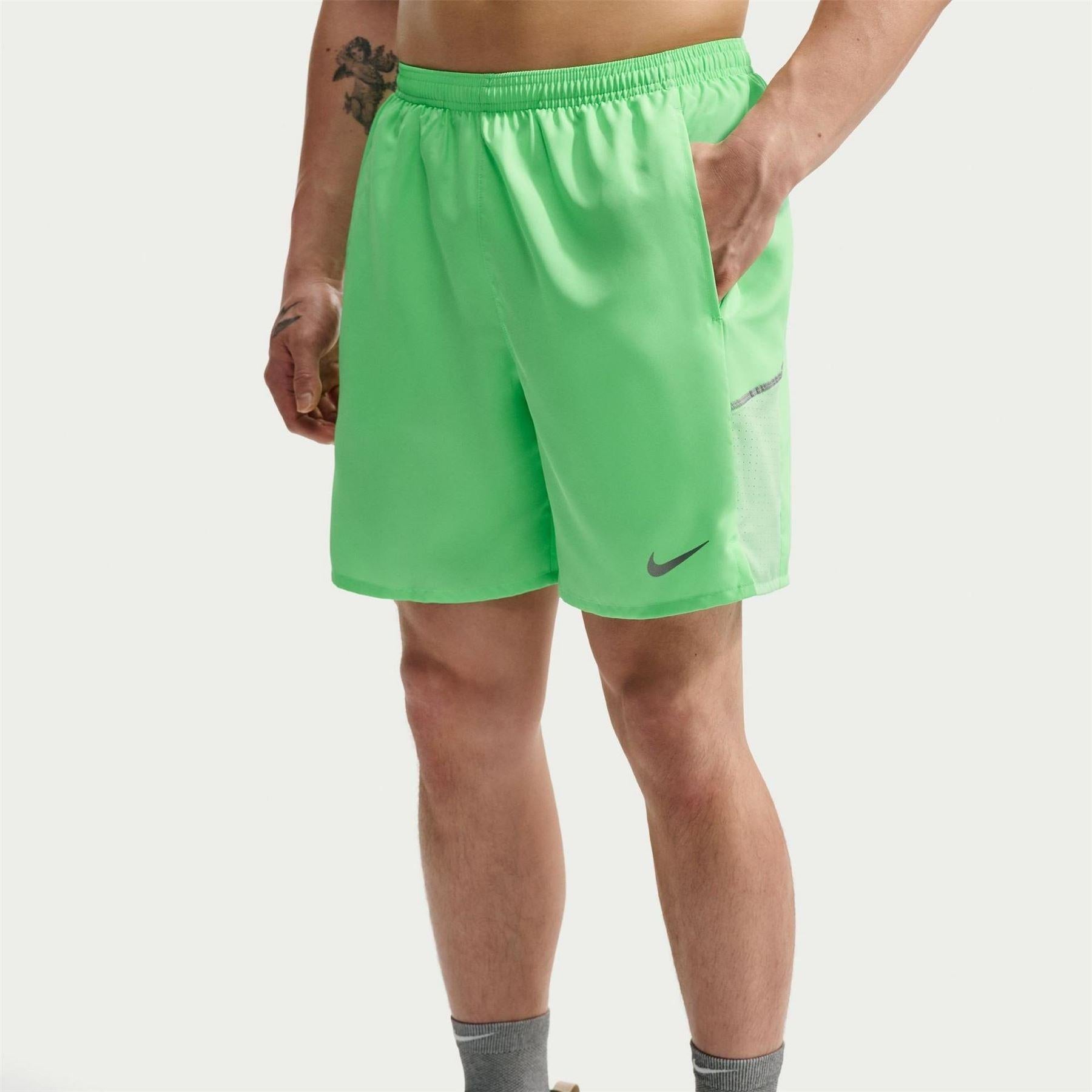 Green-Silver - Front - Nike Mens Miler Performance Running Shorts