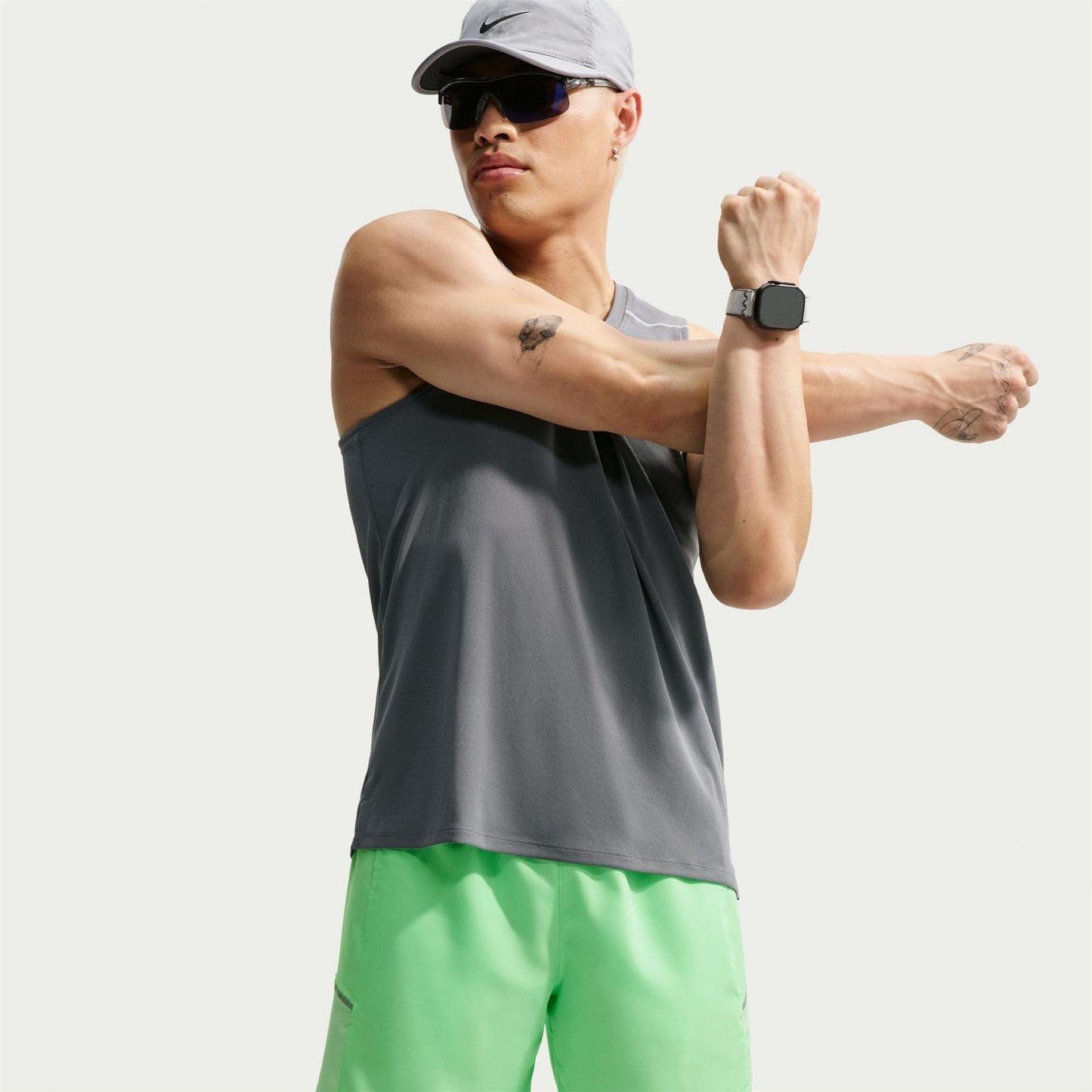 Green-Silver - Side - Nike Mens Miler Performance Running Shorts