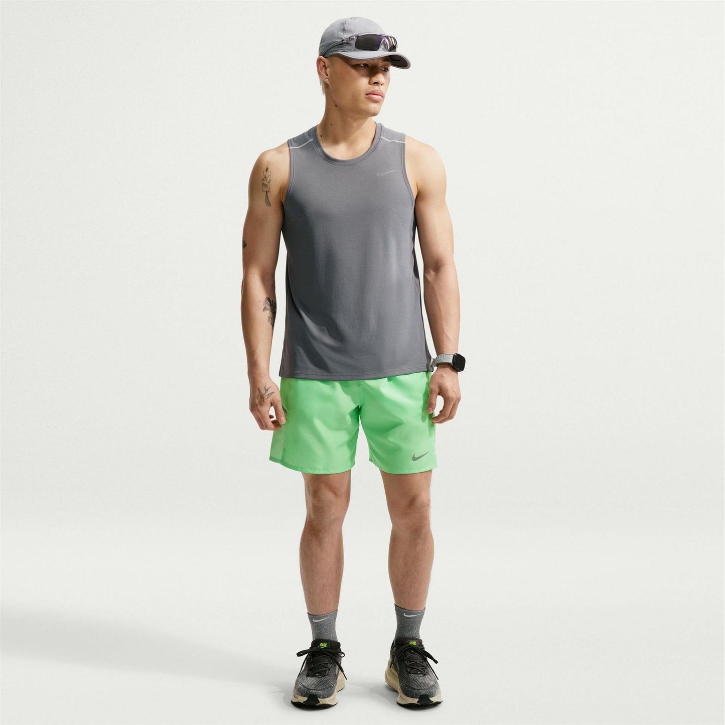 Green-Silver - Pack Shot - Nike Mens Miler Performance Running Shorts
