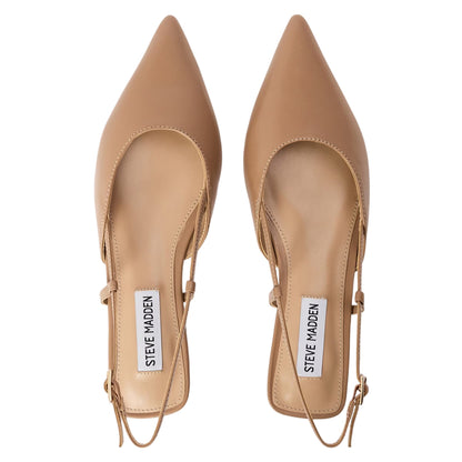 Tan - Side - Steve Madden Womens-Ladies Spencer Leather Sling Back Sandals