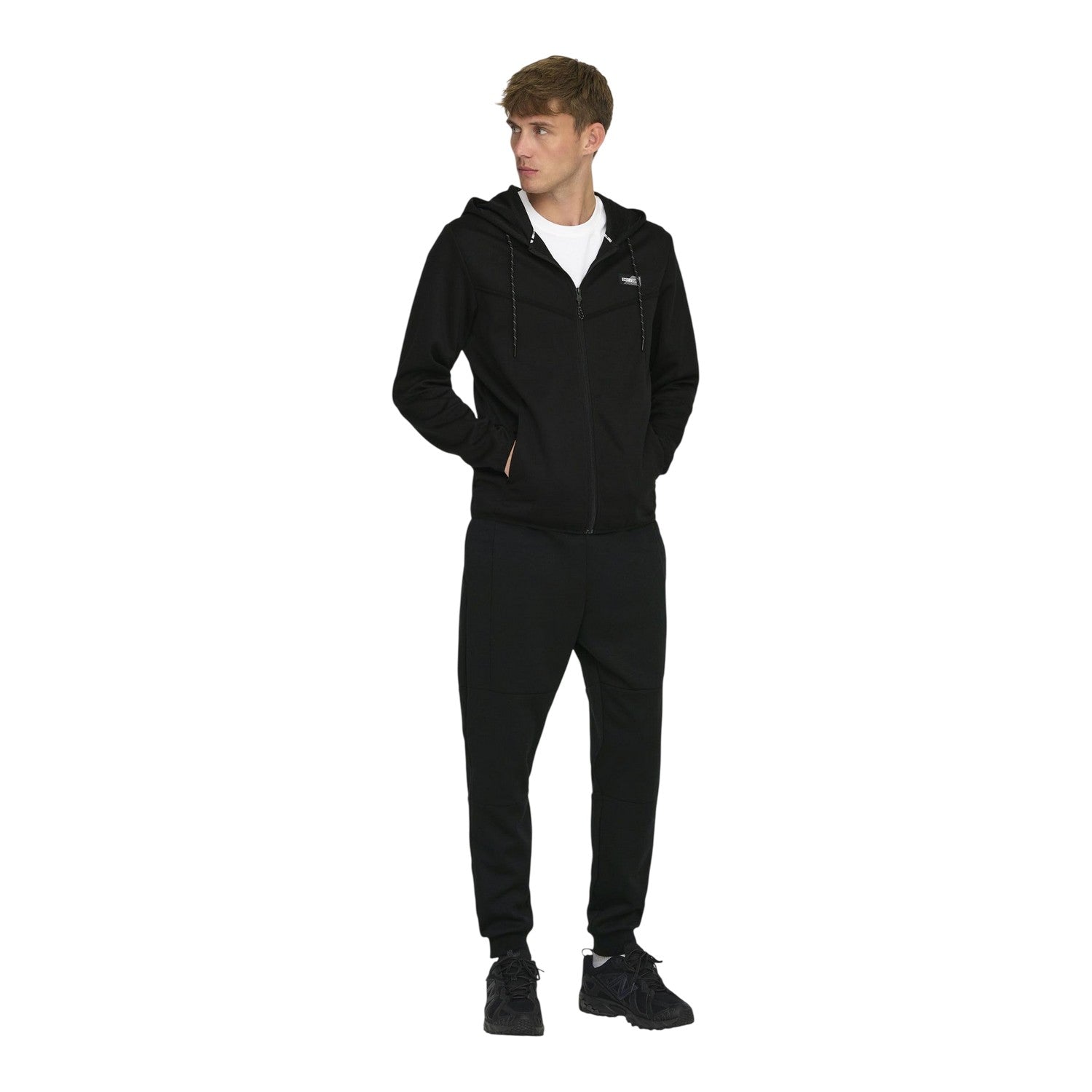 Black - Lifestyle - Only Mens Contrast Piping Hooded Regular Sweat Jacket