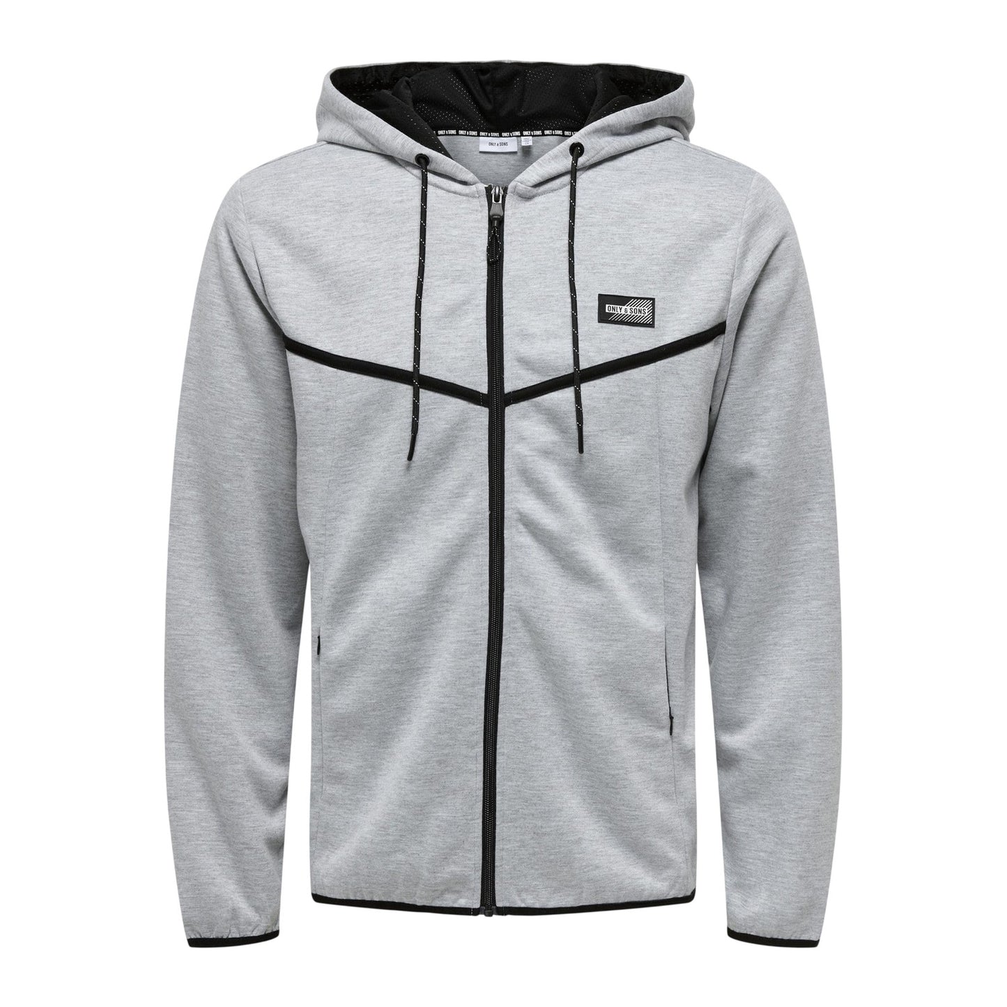 Light Grey Melange - Front - Only Mens Contrast Piping Hooded Regular Sweat Jacket