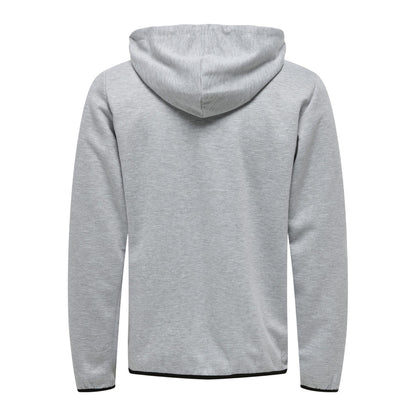 Light Grey Melange - Back - Only Mens Contrast Piping Hooded Regular Sweat Jacket