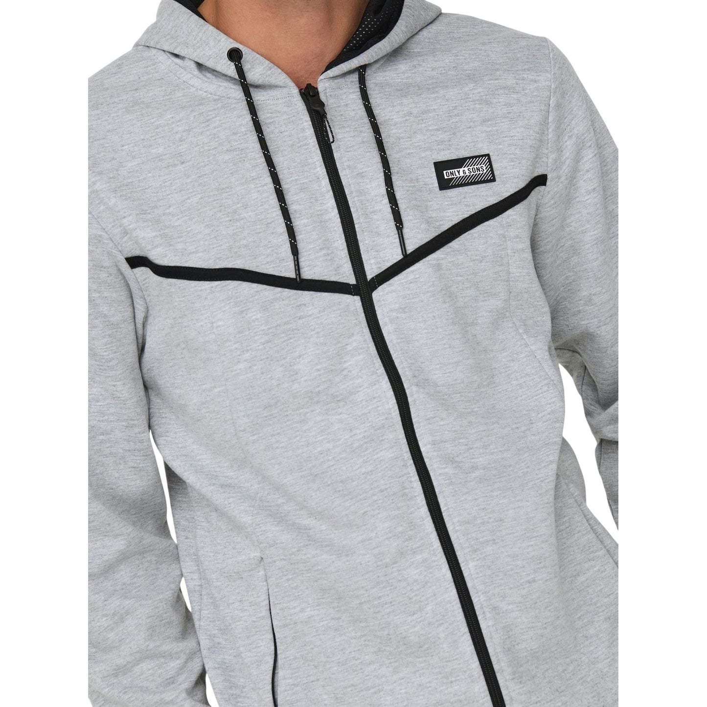 Light Grey Melange - Side - Only Mens Contrast Piping Hooded Regular Sweat Jacket