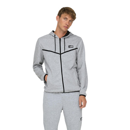 Light Grey Melange - Lifestyle - Only Mens Contrast Piping Hooded Regular Sweat Jacket