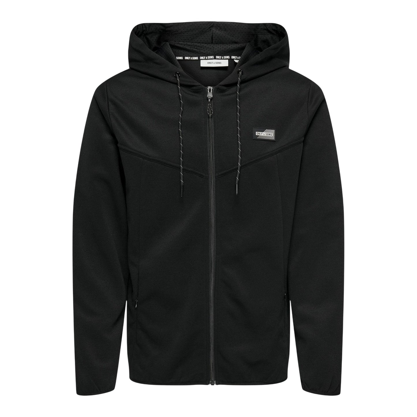 Black - Front - Only Mens Contrast Piping Hooded Regular Sweat Jacket