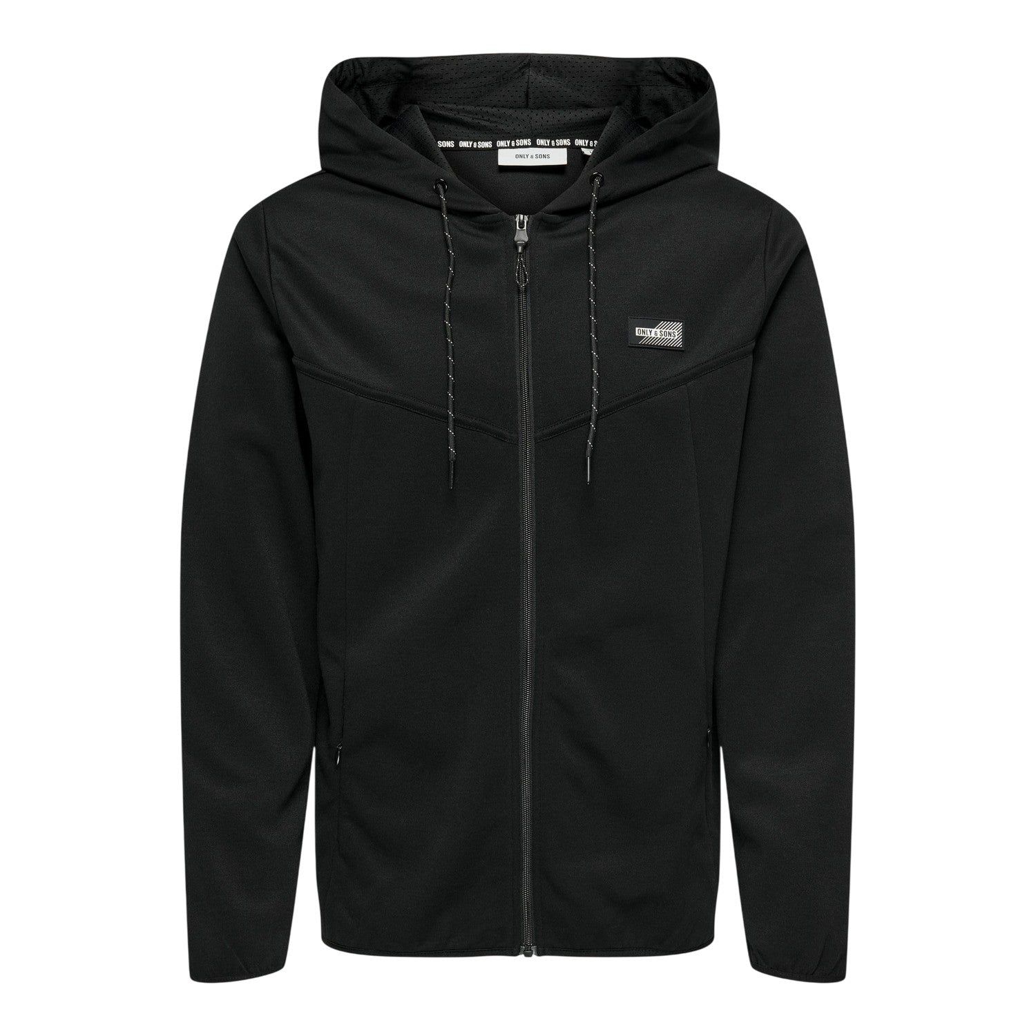 Black - Front - Only Mens Contrast Piping Hooded Regular Sweat Jacket