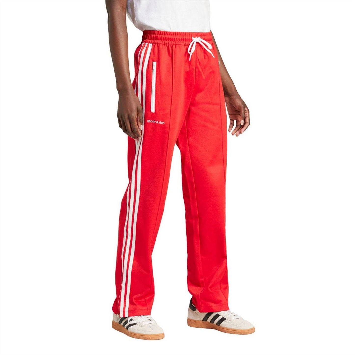 Red - Pack Shot - Adidas Womens-Ladies Originals Sporty And Rich Wide Leg Tracksuit Bottoms