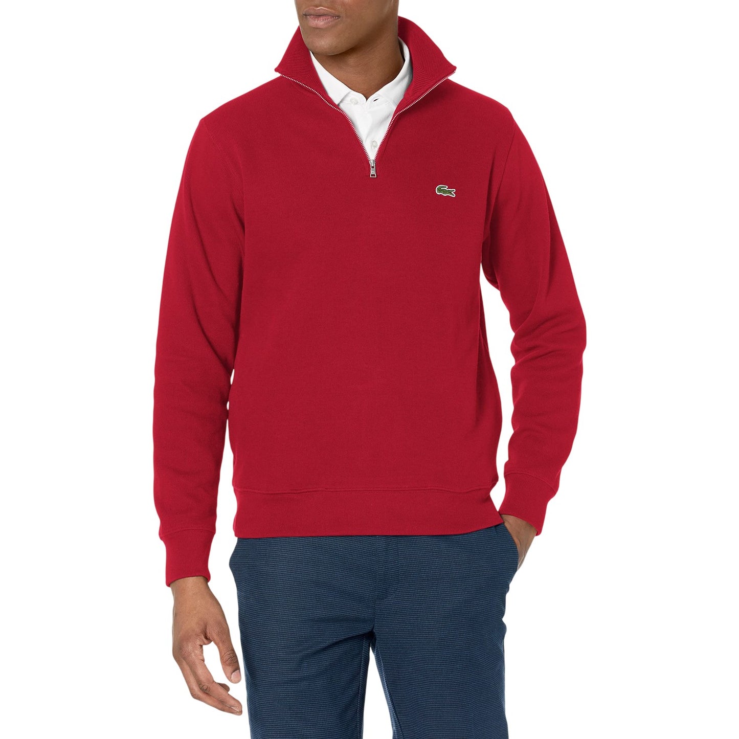 Orange - Side - Lacoste Mens Embroidered Logo Quarter Zip Regular Running Track Top