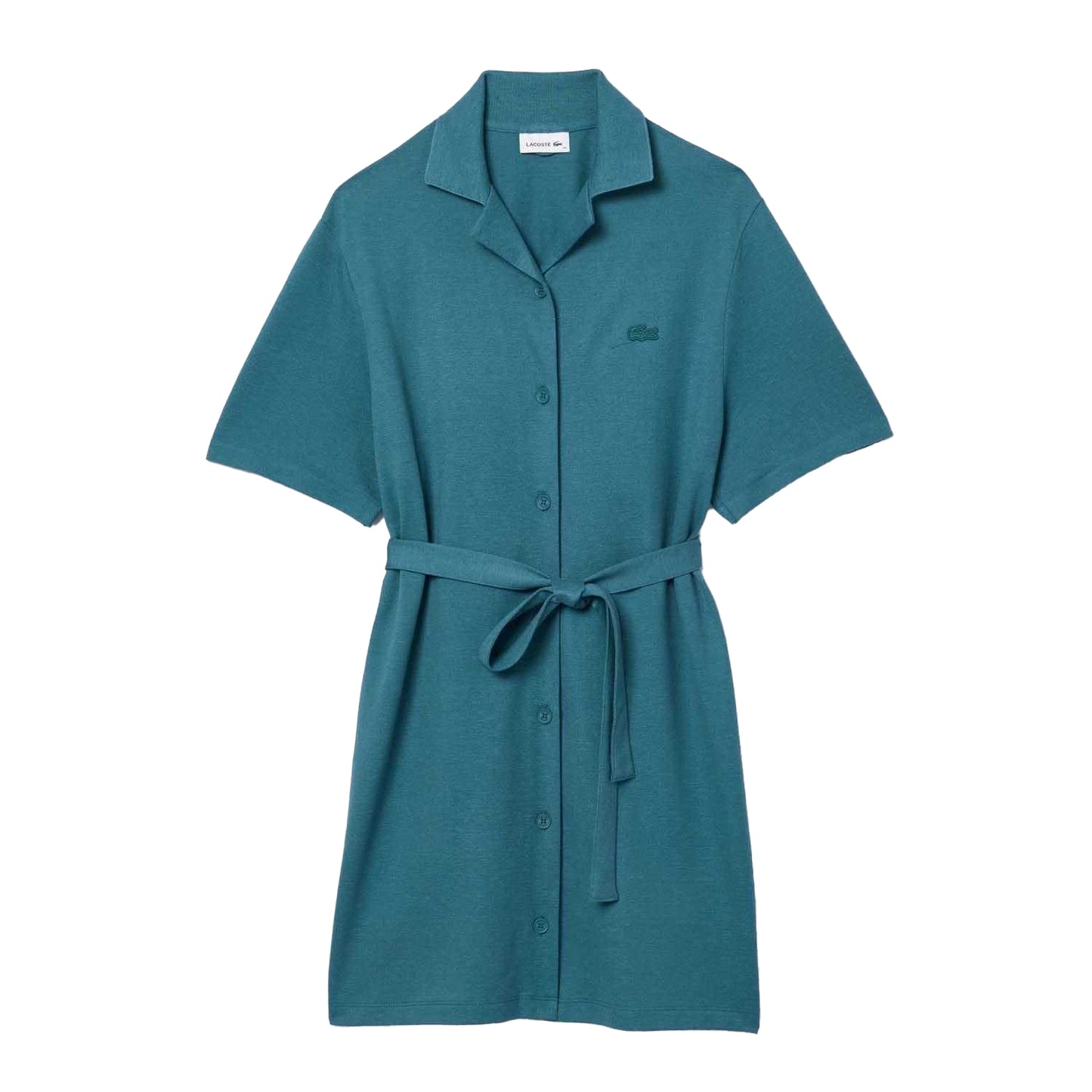Green - Front - Lacoste Womens-Ladies Linen Blend Belted Shirt Dress