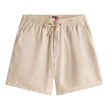 Tan - Front - Tommy Jeans Mens Seersucker Stripe Casual Shorts