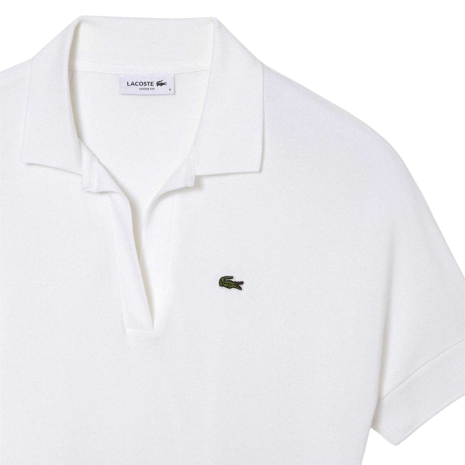 White - Side - Lacoste Womens-Ladies Logo Loose Fit Polo Shirt