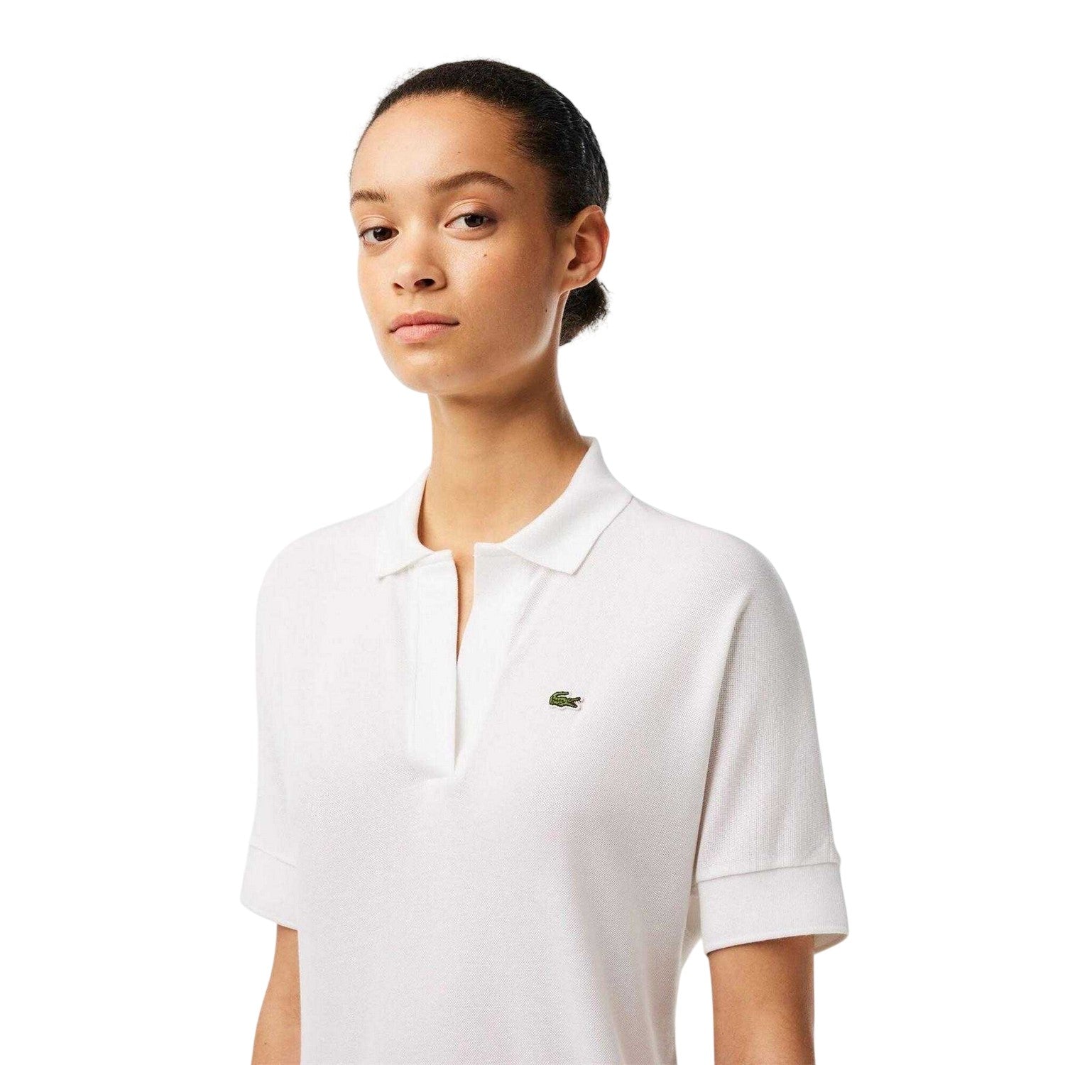 White - Lifestyle - Lacoste Womens-Ladies Logo Loose Fit Polo Shirt