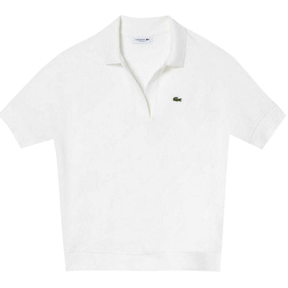 White - Front - Lacoste Womens-Ladies Logo Loose Fit Polo Shirt