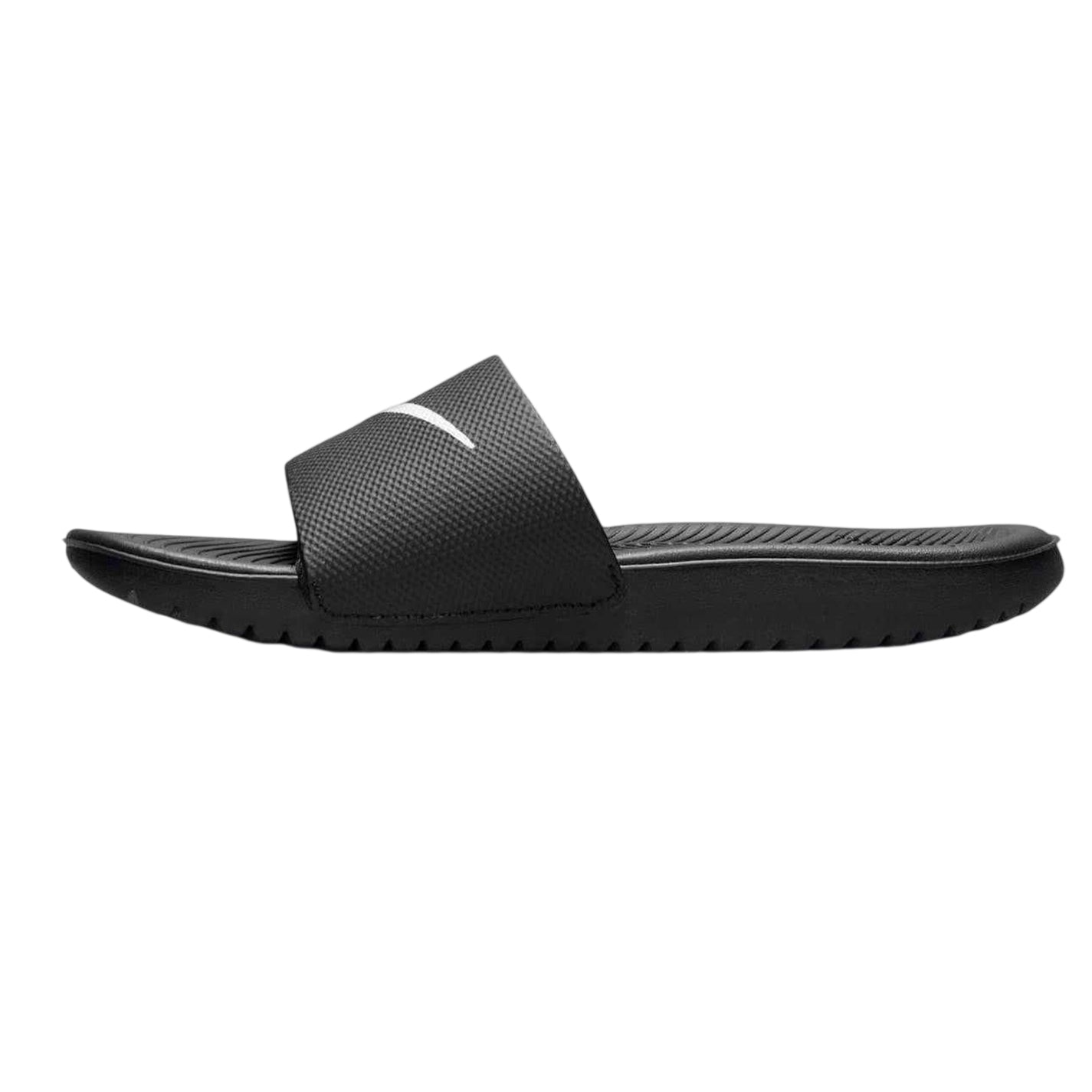 Black-White - Side - Nike Childrens-Kids Kawa Single Strap Flat Slides