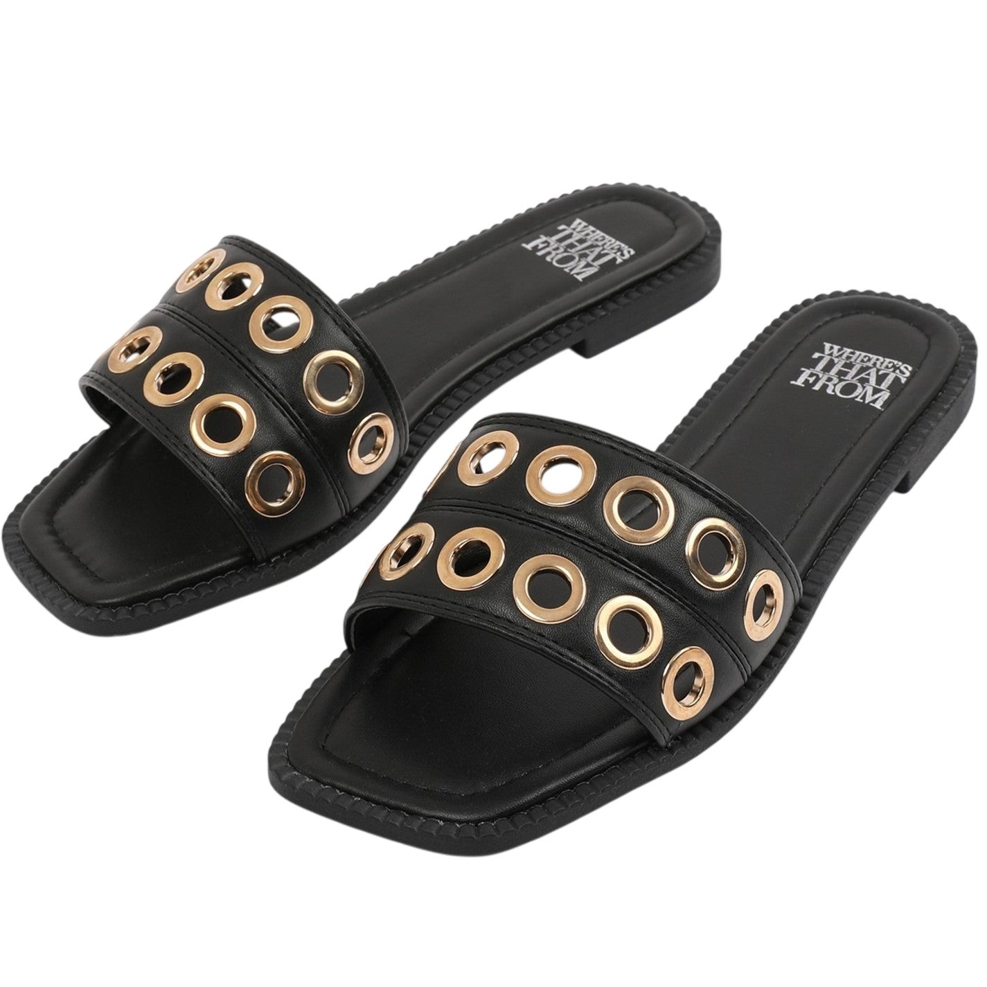 Black - Side - Where´s That From Womens-Ladies Eyelets Flat Sandals