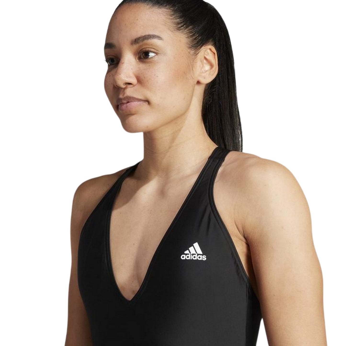 Black-White - Side - Adidas Womens-Ladies 3S One Piece Swimsuit