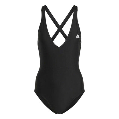 Black-White - Front - Adidas Womens-Ladies 3S One Piece Swimsuit