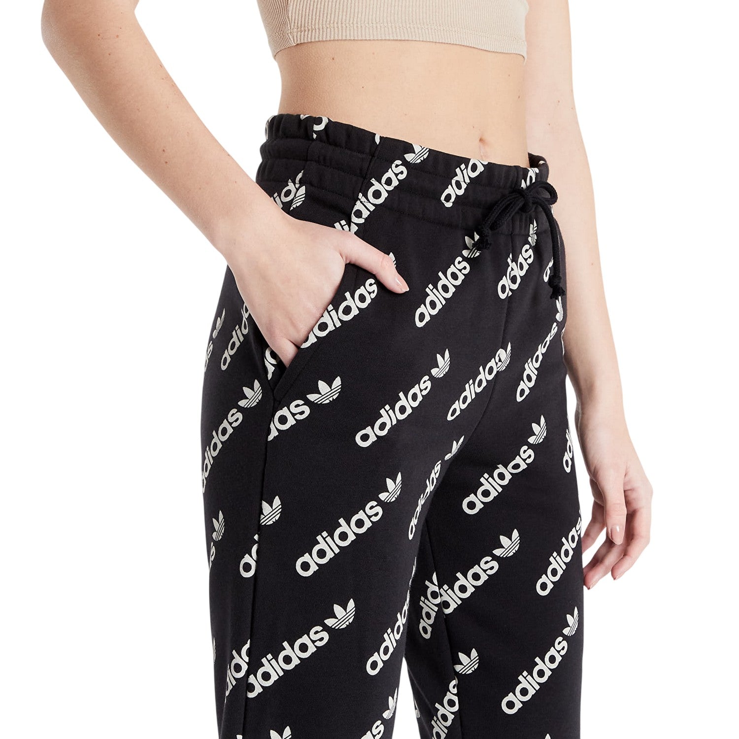 Black - Side - Adidas Womens-Ladies Monogram Tracksuit Bottoms