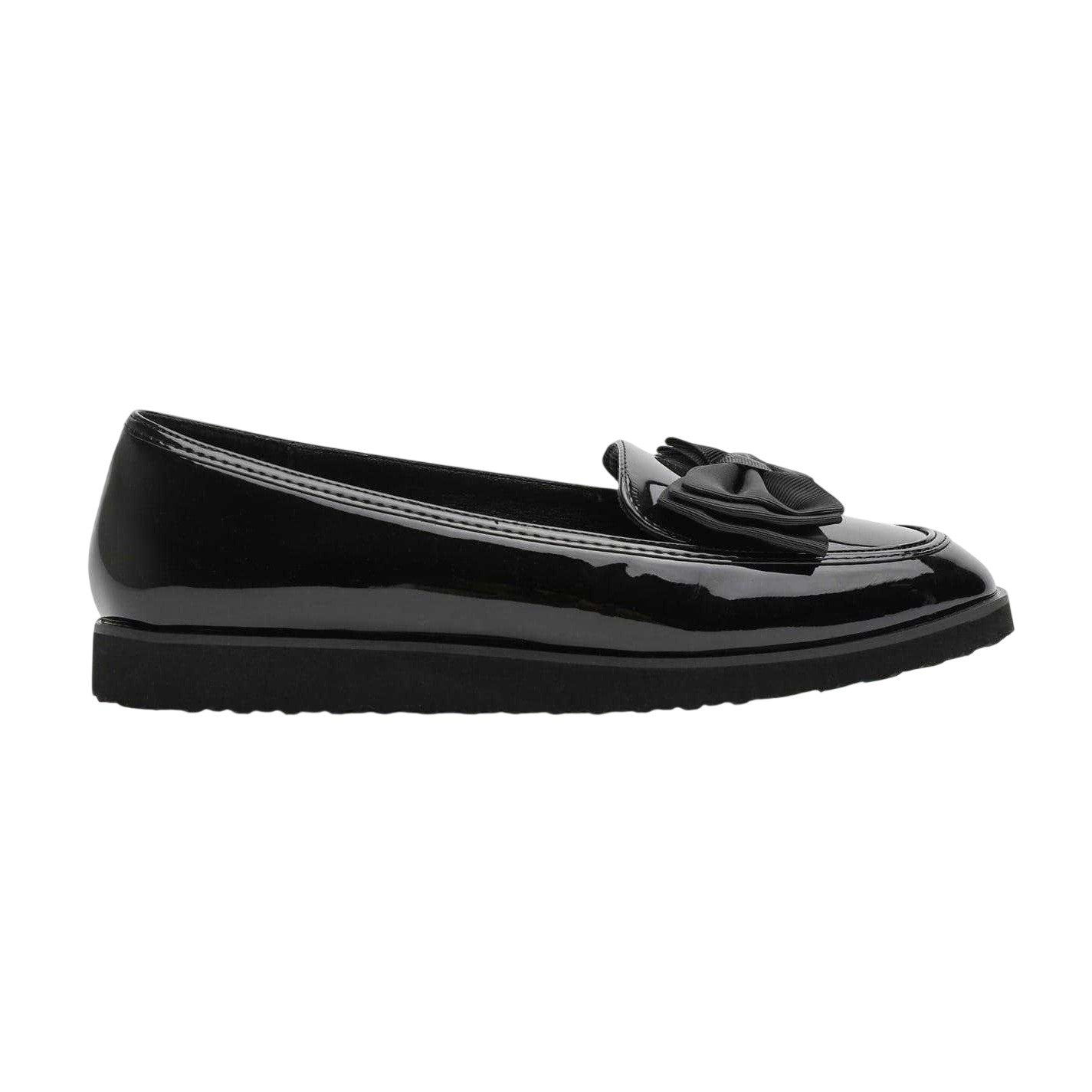 Black Patent - Front - Alpha Womens-Ladies Alpha Flat Loafers