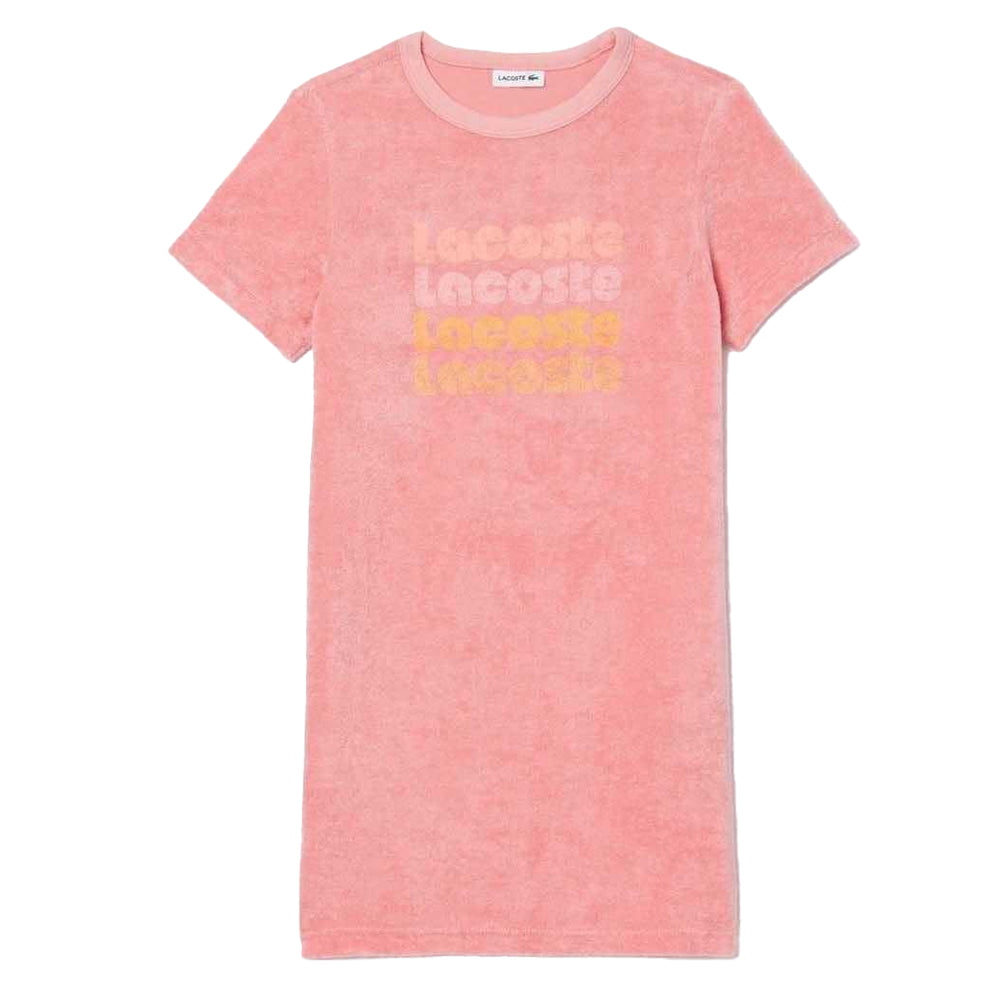Pink - Front - Lacoste Girls Repeat Logo Cotton T-Shirt Dress