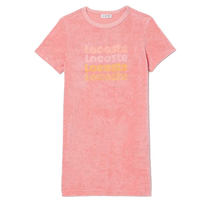 Pink - Front - Lacoste Girls Repeat Logo Cotton T-Shirt Dress