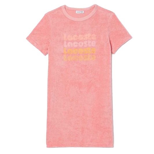 Pink - Front - Lacoste Girls Repeat Logo Cotton T-Shirt Dress