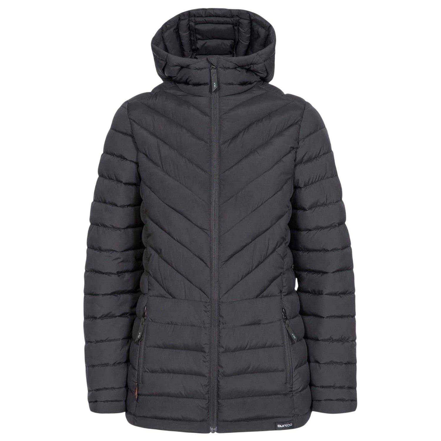 Black - Front - DLX Womens-Ladies Althea Relaxed Fit Puffer Jacket