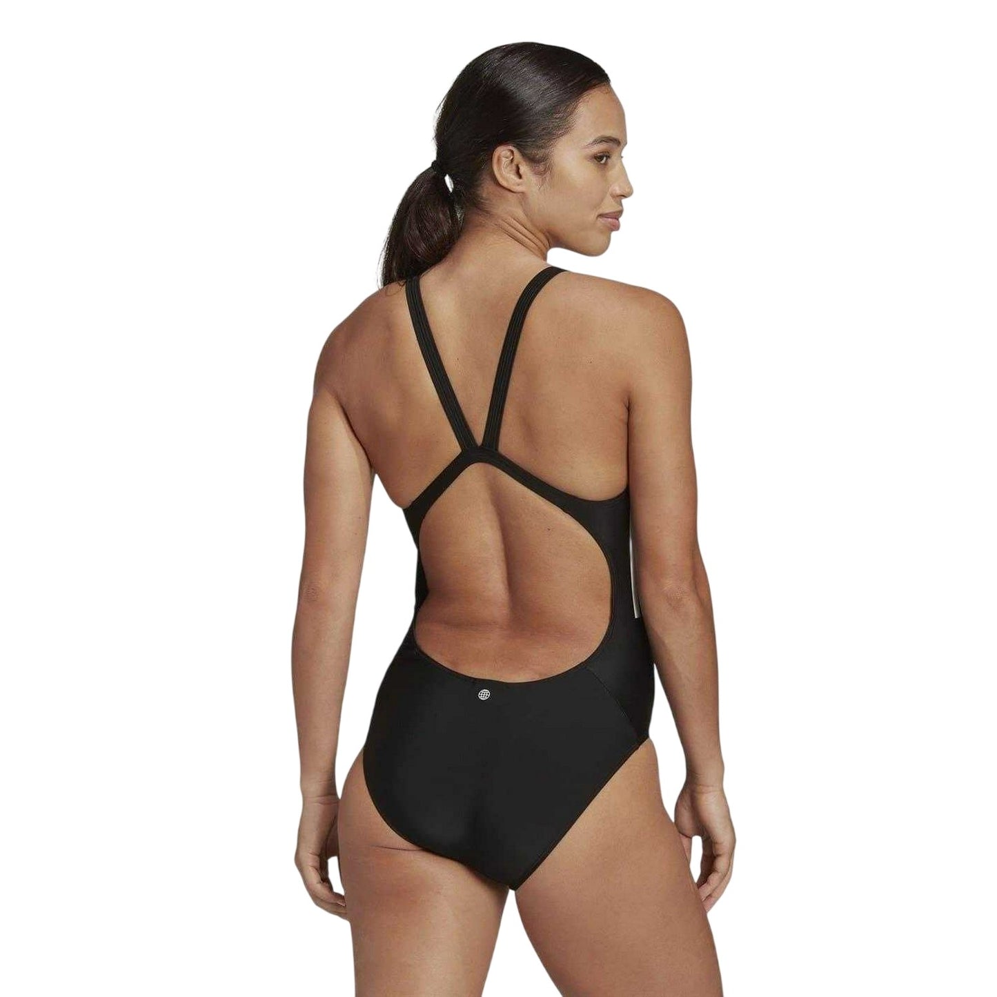 Black-White - Back - Adidas Womens-Ladies 3 Stripes One Piece Swimsuit
