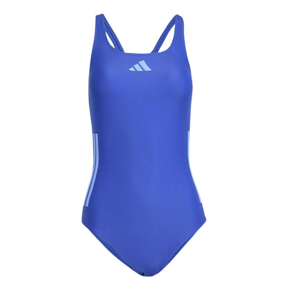 Lucid Blue - Front - Adidas Womens-Ladies 3 Stripes One Piece Swimsuit