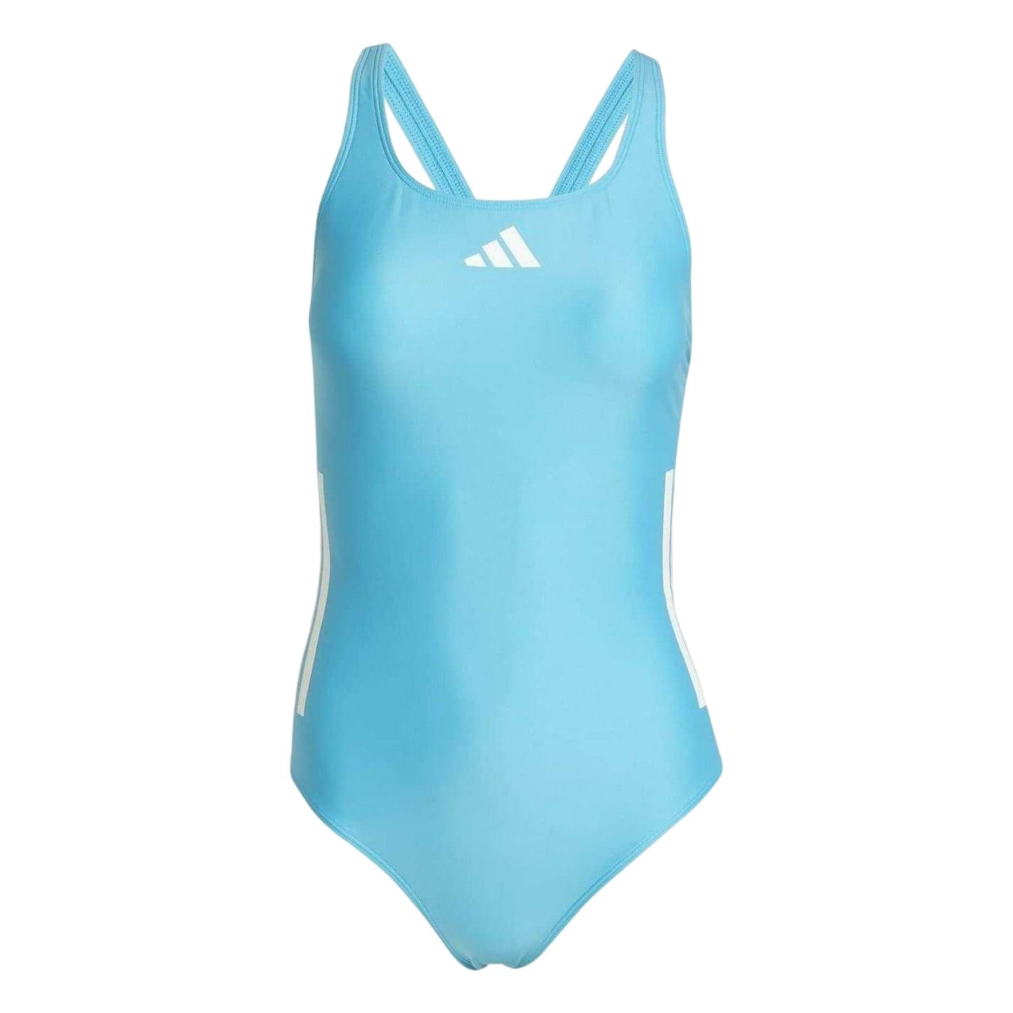 Cyan-White - Front - Adidas Womens-Ladies 3 Stripes One Piece Swimsuit