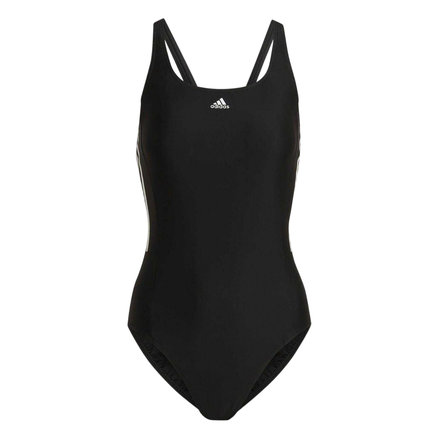 Black-White - Front - Adidas Womens-Ladies 3 Stripes One Piece Swimsuit