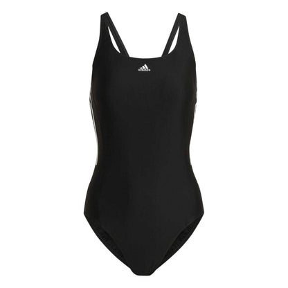 Black-White - Front - Adidas Womens-Ladies 3 Stripes One Piece Swimsuit