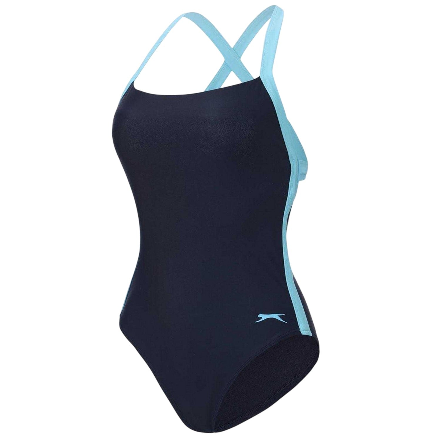 Navy - Side - Slazenger Womens-Ladies Tie Up Back One Piece Swimsuit