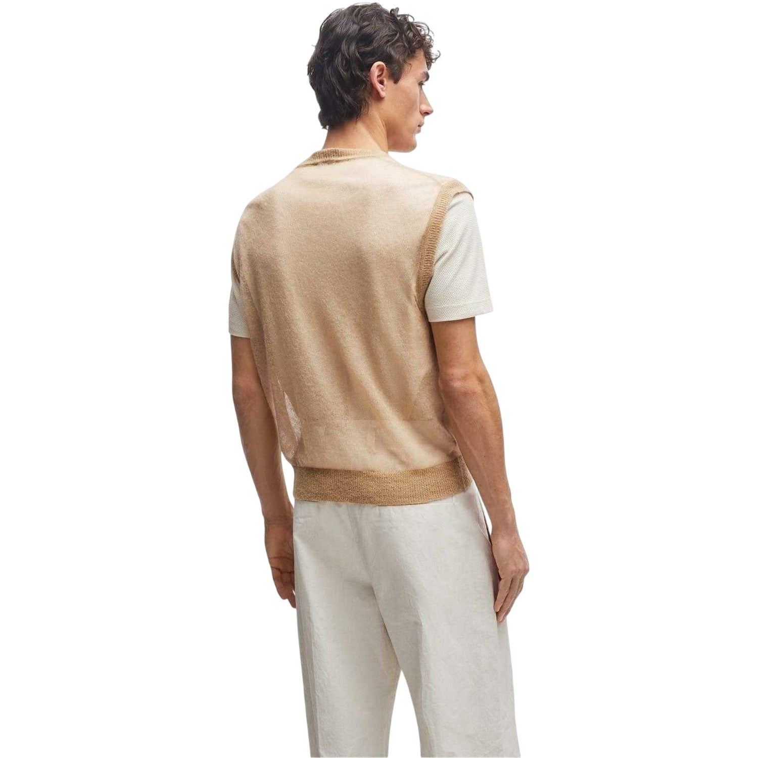Medium Beige - Back - Boss Mens Lucid Sweater Vest