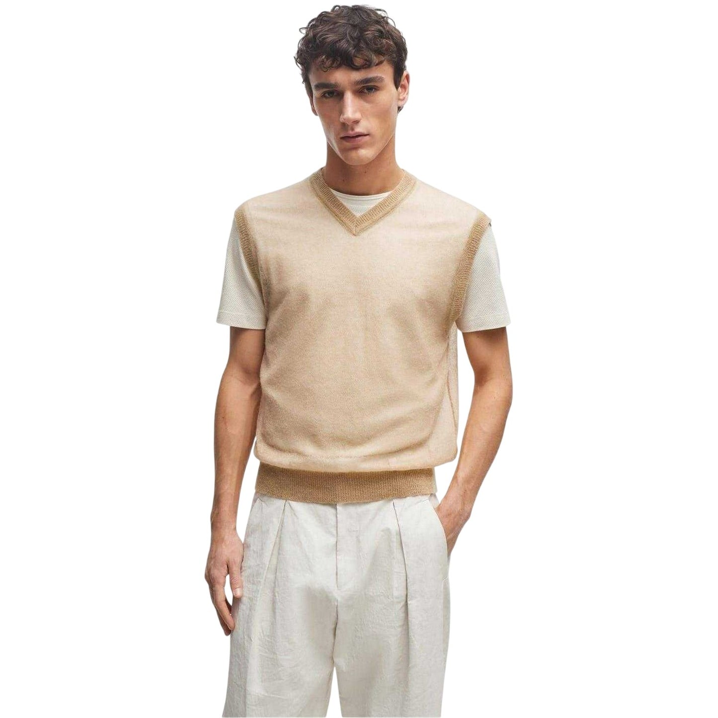 Medium Beige - Side - Boss Mens Lucid Sweater Vest
