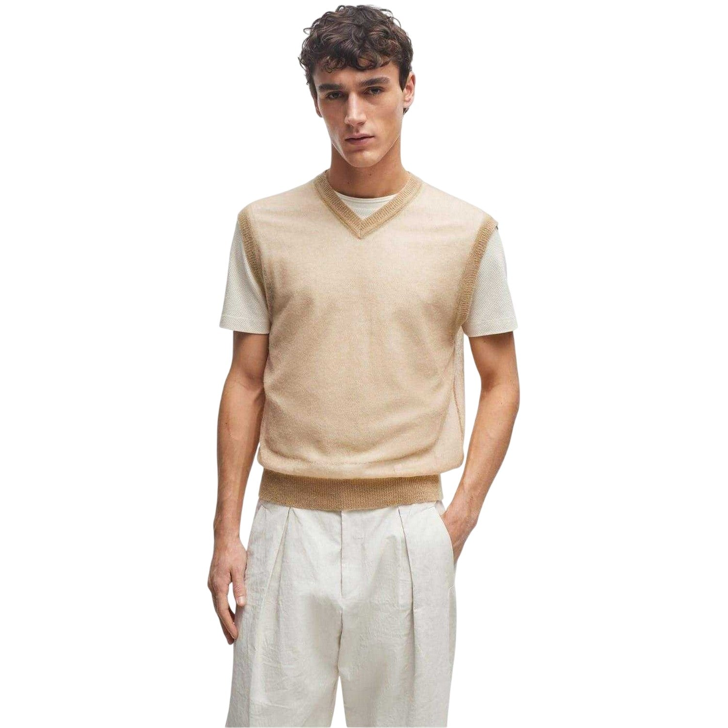 Medium Beige - Side - Boss Mens Lucid Sweater Vest