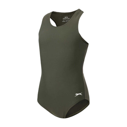 Khaki - Side - Slazenger Girls Xtra Life Racerback One Piece Swimsuit