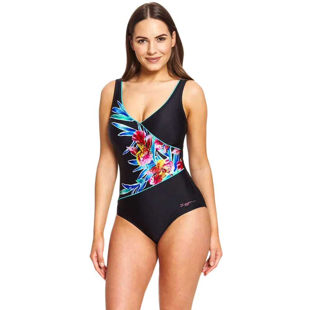 Tropical - Side - Zoggs Womens-Ladies Tropical One Piece Swimsuit