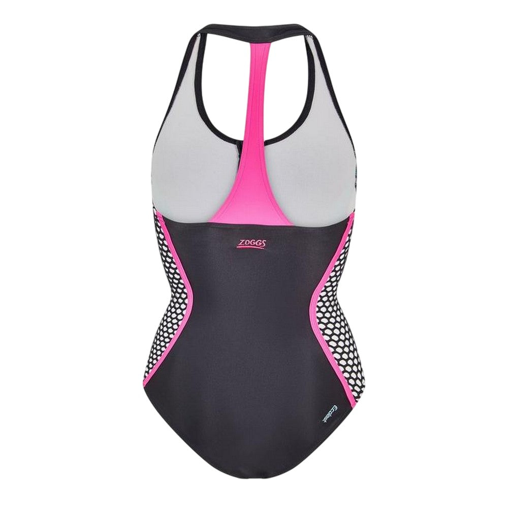 Multicoloured - Back - Zoggs Womens-Ladies Front Zip One Piece Swimsuit